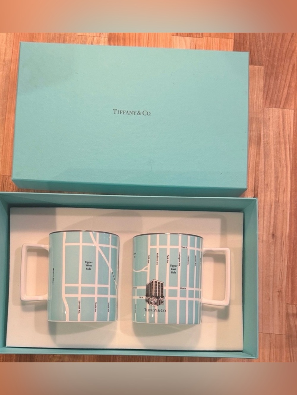 Tiffany & Co. Blue Map Porcelain Mug Set NYC RARE NEW